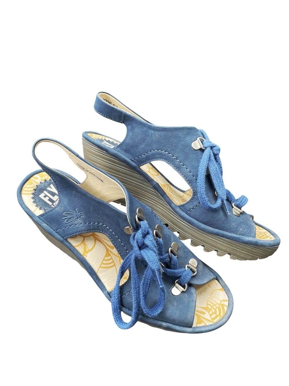 Fly London Ylva blue lace-up wedge slingback sandals in size 39 - Picture 8 of 11